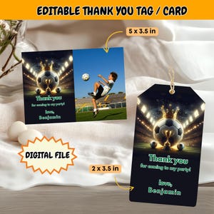 Soccer Thank You Card, Soccer Ball, Instant Download, Editable Thank You Tag, Soccer Party Favor, Soccer Thank You tags, Digital Download