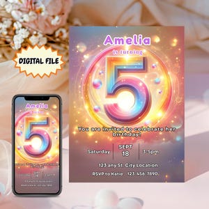 5th Birthday Invitation, Girl Birthday, Editable 5th Birthday Party, Editable Invitation, Girl Invitation, Digital Download Printable Invite