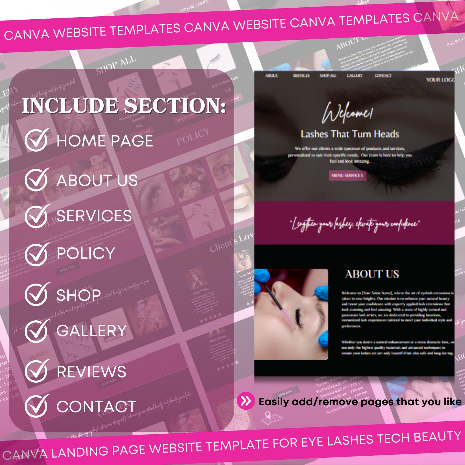 Lash Tech Website Template Canva Template Lash Artist Editable Lash Lash Tech Website Template Canva Template Lash Artist Editable Lash