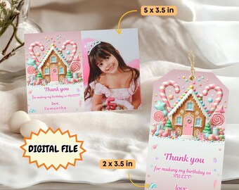 Etiqueta de agradecimiento de cumpleaños de Candyland, tarjeta de agradecimiento de dulce celebración, descarga digital