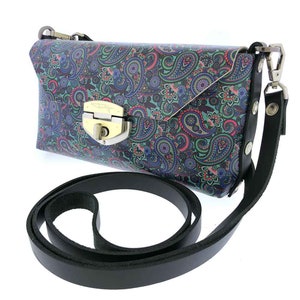 Blaue Paisley Kleine Leder Crossbody Clutch