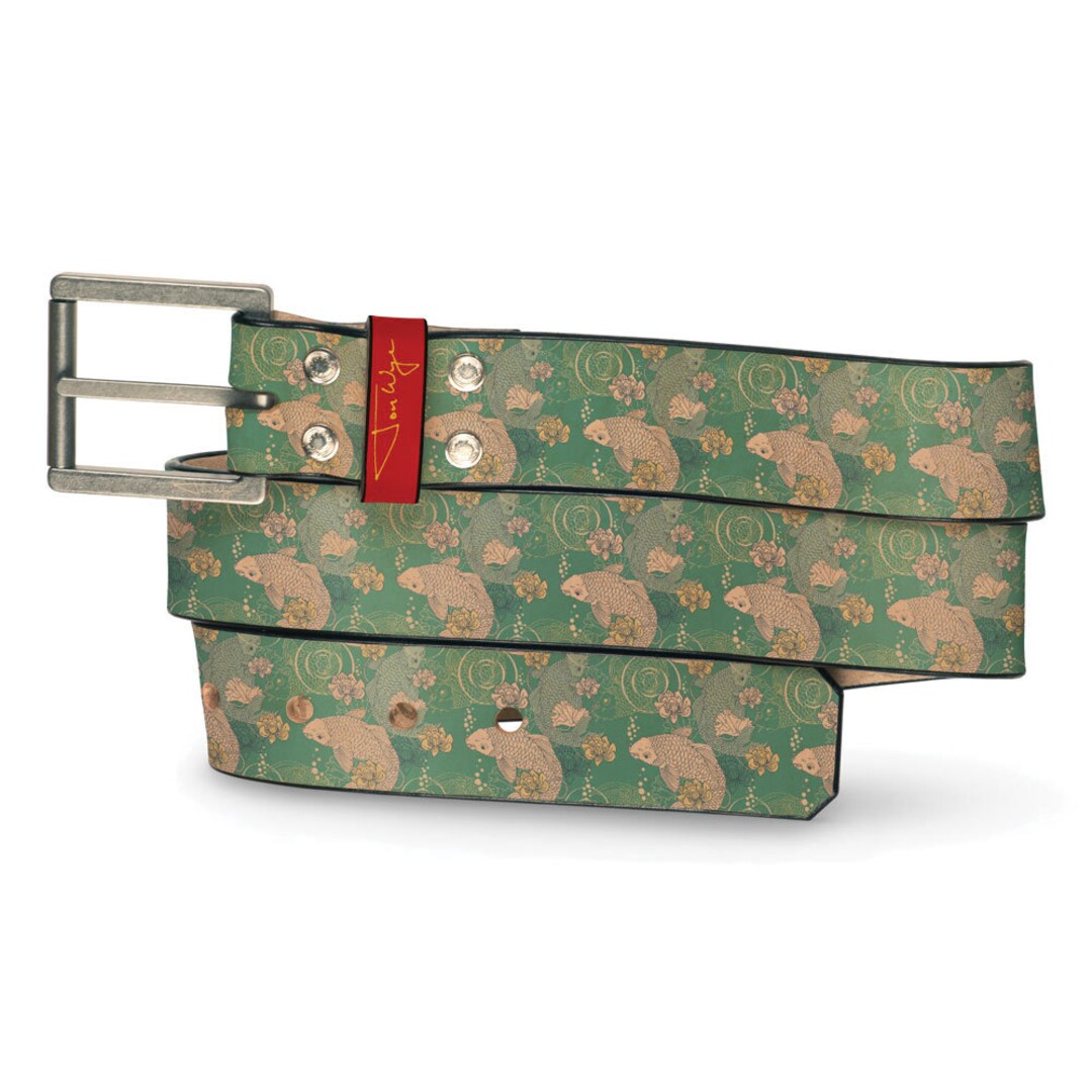 Koi II Leather Belt, Koi Fish Leather Belt, Koi Fish Belt, Blue Leather