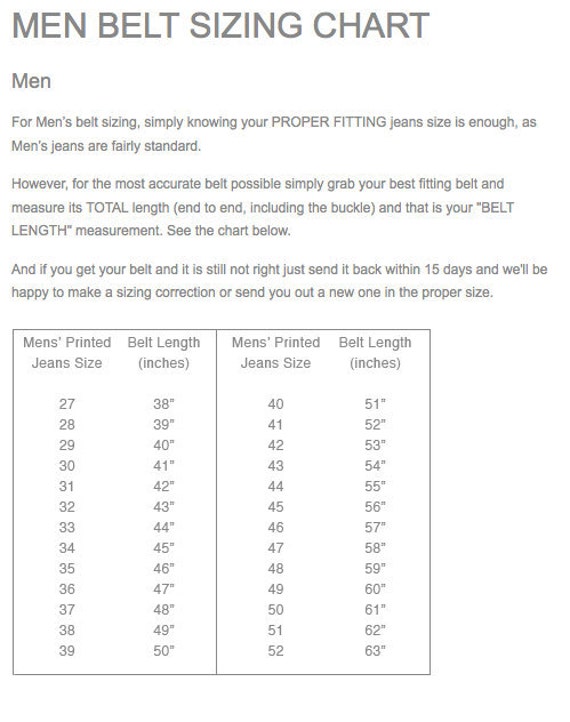 Mens Belt Size Chart India