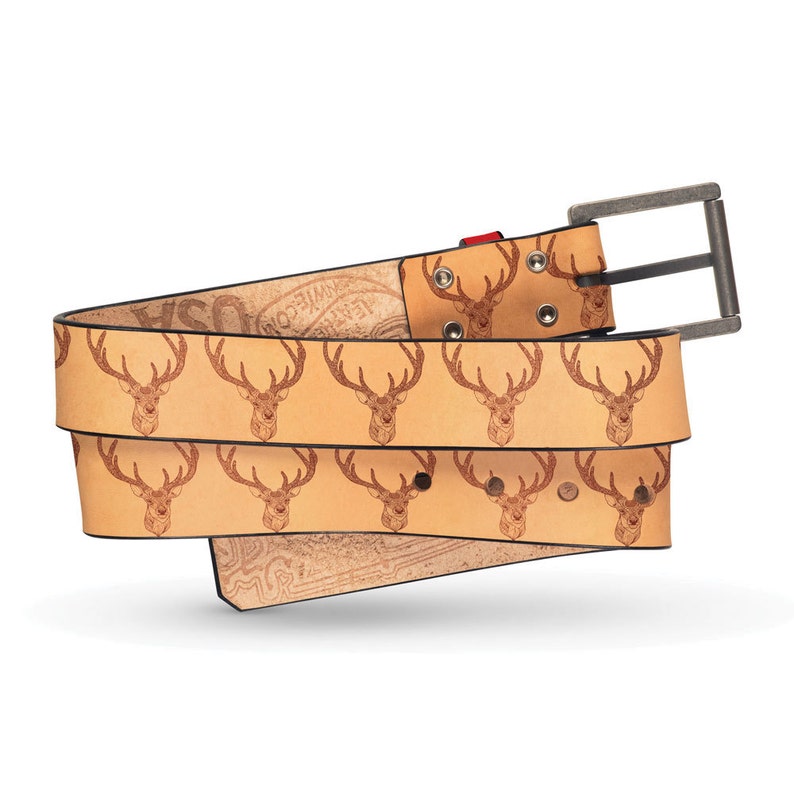 Deer Single Leather Belt Animal Belt Leather Belt Forest Etsy