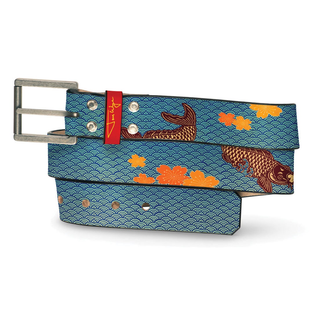 Koi Leather Belt, Koi Fish Leather Belt, Koi Fish Belt, Blue Leather