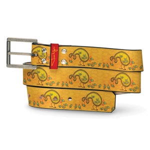 Paisley Eater Riem, Mens Riem, Womens Riem, Handgemaakte Lederen Riem, Paisley Lederen Riem, Gele Paisley Riem, Gele Riem