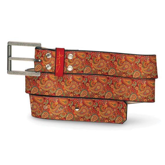 りゅう】EMBOSSED LEATHER BELT PAISLEY Engraved Embossed Flower