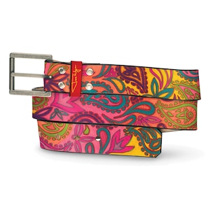 Hand Drawn Paisley Leather Belt, Paisley Leather Belt, Hand Drawn Paisley Belt, Paisley Leather Belt