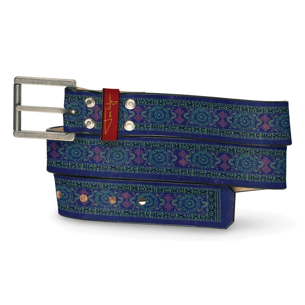 Bizzaro Indien Print Ledergürtel, Indien Print Leder, Blue India Print, Leder Indien, Boho Gürtel