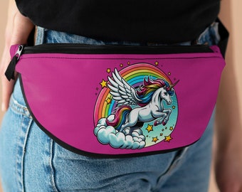 Retro Fanny Pack, 80s Unicorn Fanny Pack with Rainbow Blast, Pink Fanny Pack