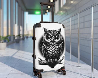 Majestic Owl Suitcase | White Hard Shell Luggage with Owl Design | Protective Carry-On Luggage | Nature Lover Gift