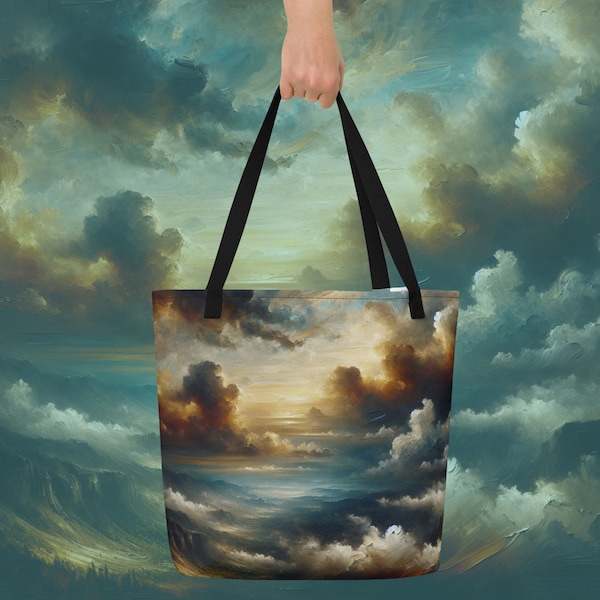 Large Tote Bag with Dramatic Clouds | Statement Tote with Cloud Art | Reusable Bag | Spacious Shopping Bag | Moody Sky Tote | Artistic Gift