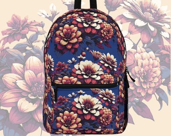 Blauer Blumenrucksack für Schule & Alltag, Reiserucksack, Schulanfangstasche, Blumenbuchtasche