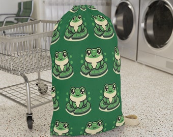 Green Laundry Bag, Cute Frog Laundry Bag, Gift for College Student, Clothes Storage Bag, Laundry Hamper Bag, Gift for Frog Lover