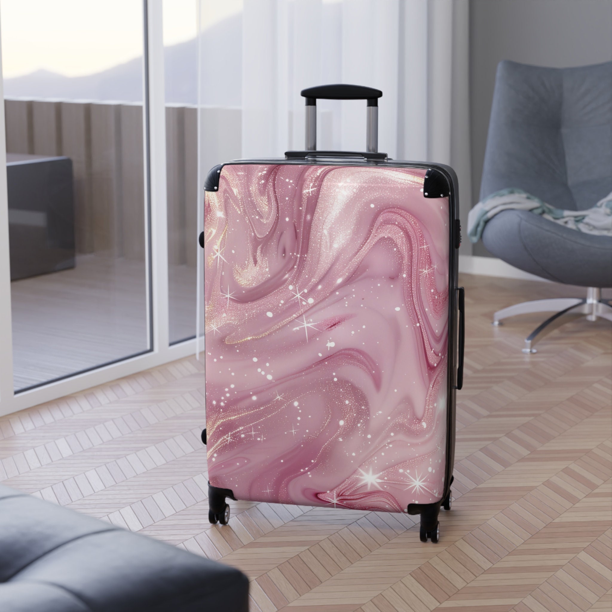 Pink marble luggage hotsell