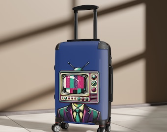 Handgepäck-Koffer, TV-Kopf-Koffer, dunkelblauer Handgepäck-Pop-Art-Koffer
