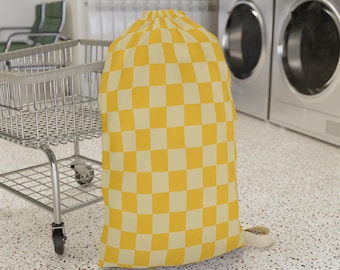 Yellow Checkered Laundry Bag, Gift for College Student, Clothes Storage Bag, Laundry Hamper Bag