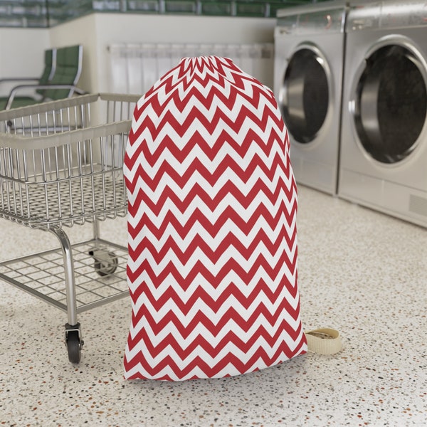 Red Laundry Bag, Cute Chevron Pattern Laundry Bag, Gift for College Student, Laundry Hamper Bag, Storage for Apartments, Dorms & Bathrooms