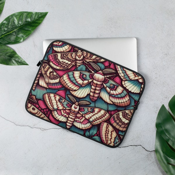 Protective Moth Laptop Sleeve | 13" & 15" Laptop Case with Moth Design | Unique Boho Laptop Bag | Laptop Sleeve for Travel | Moth Lover Gift