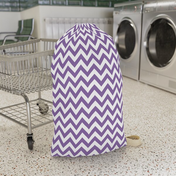 Purple Laundry Bag, Chevron Pattern Laundry Bag, Gift for College Student, Laundry Hamper Bag, Storage for Apartments, Dorms & Bathrooms