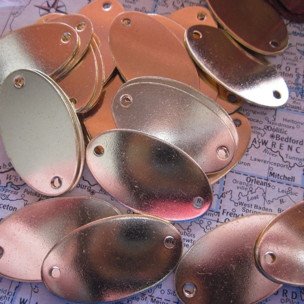 5 Small Brass Oval Blank Tags