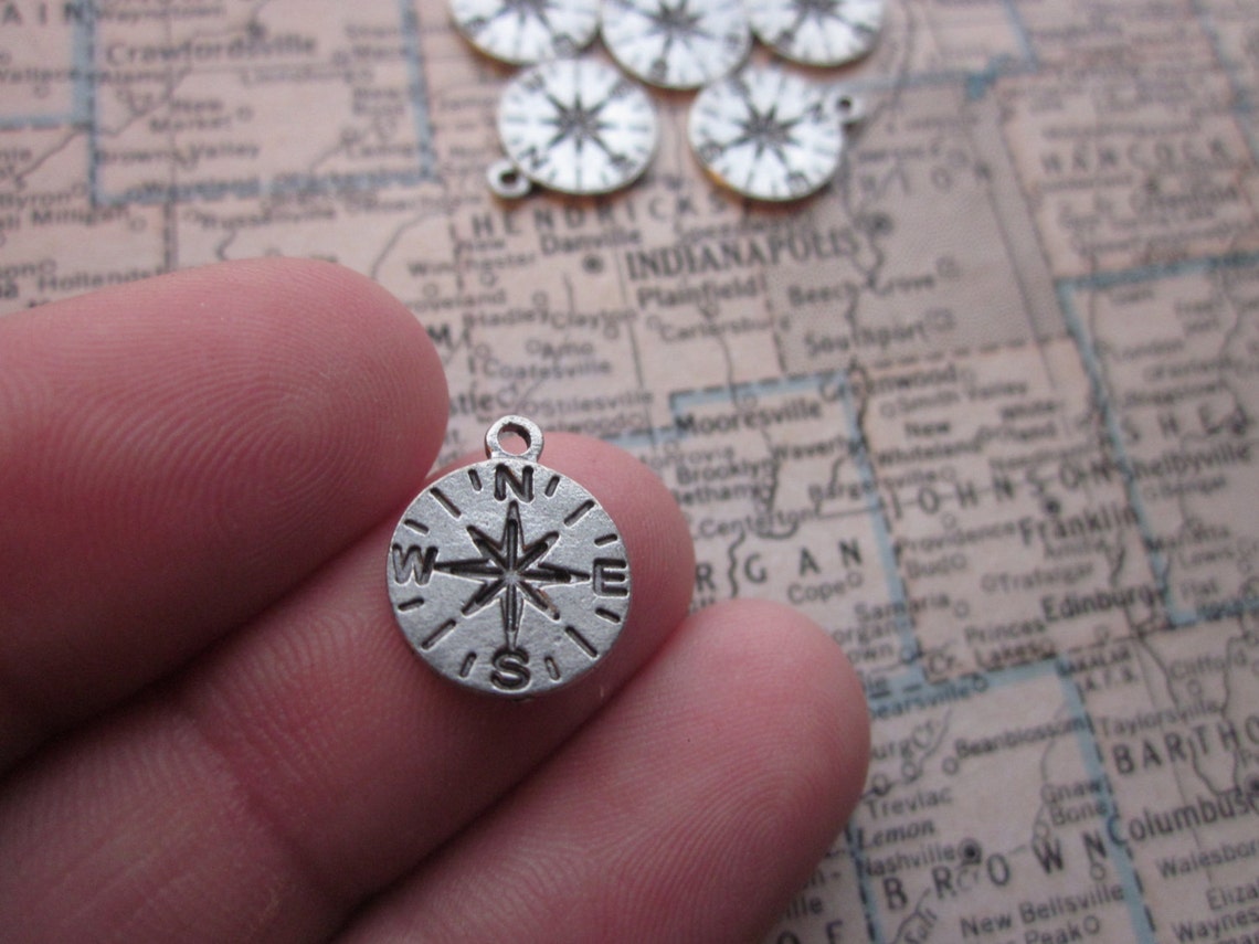 5 Pewter Compass Charms Etsy