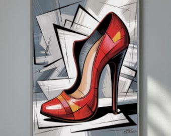 Red High Heel Wall Art Pop Art | Modern Fashion Poster | Abstract Shoe Design | Fashion Illustration Print | Digital Download