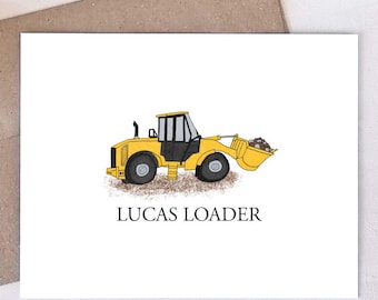 Personalized Note Cards for Heavy Equipment Operators - Loader - Construction Stationery Gifts