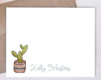 Personalized Cactus Flat Note Cards - Succulent Stationery Gifts