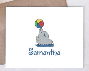 Personalized Dolphin Note Cards - Summer Stationery Gifts for Kids