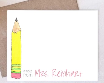 Personalized Cards for Teachers - Custom Pencil Note Cards - Stationery Gift