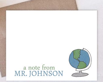 Personalized Globe Note Cards - Teacher Gift - Geography Gift for History or Social Studies Teachers - Back to School