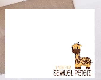 Personalized Giraffe Note Cards - Zoo Animal Stationery Gifts for Kids