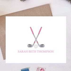 Printable Pink Golf Note Cards - Personalized Golfing Stationery - Golfer Gifts - Print at Home PDF