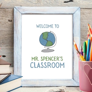 Editable Classroom Wall Art, Personalized History Teacher Globe Gift, Printable Social Studies Class Door Decor, Instant Download