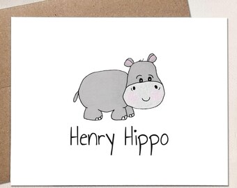 Personalized Hippo Note Cards - Zoo Animal Stationery Gifts for Kids