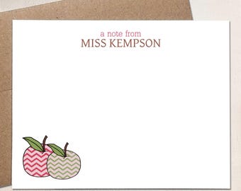 Personalized Chevron Apple Note Cards - Stationery Gifts for Teachers
