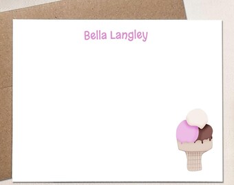 Personalized Note Cards - Ice Cream Note Cards - Thank You Cards for Kids