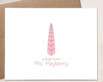 Personalized Note Cards - Teacher Gift - Pink Tower Note Card Set - Stationery Gifts for Teachers