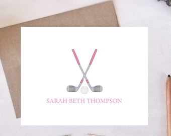 Pink Golf Note Cards - Personalized Golfing Stationery - Golfer Gifts