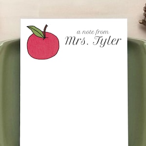 Personalized Teacher Notepad Printable Red Apple Note Paper Personalized Stationery Gifts for Teachers PDF Download Print at Home