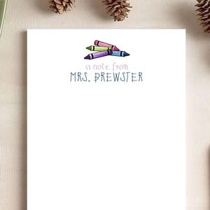 Printable Teacher Stationery Crayon Notepad Personalized Digital Note Paper Gifts for Teachers PDF Download Print at Home