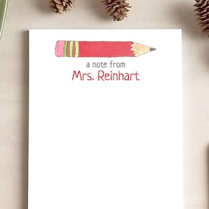 Printable Red Watercolor Pencil Stationery Personalized Teacher Notepad Gifts for Teachers Digital Download Print at Home