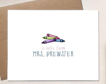 Crayons Note Cards - Personalized Kindergarten Preschool Teacher Stationery Gift
