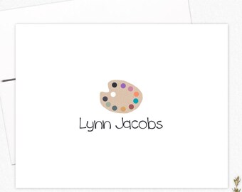 Personalized Art Teacher Cards - Paint Palette Note Cards - Painting Stationery for Artists