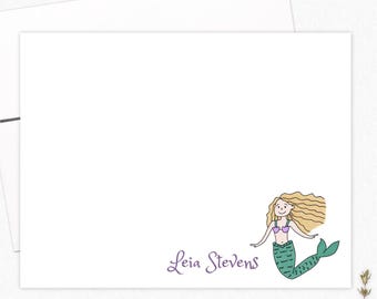 Personalized Mermaid Note Cards - Stationery Gifts for Girls - Choose Hair/Skin Colors!