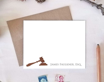 Judge Note Cards - Gavel Note Card Set for Judge - Personalized Lawyer Stationery Gift