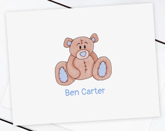 Personalized Teddy Bear Note Cards - Custom Stationery Baby Gift