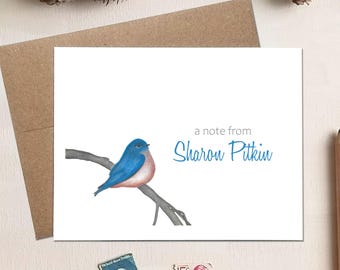 Blue Bird Note Cards - Personalized Stationery Gifts for Mother's Day Mom Grandma Friend