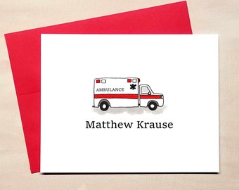 Personalized Ambulance Note Cards for EMT or Paramedic - Medical Stationery Gifts